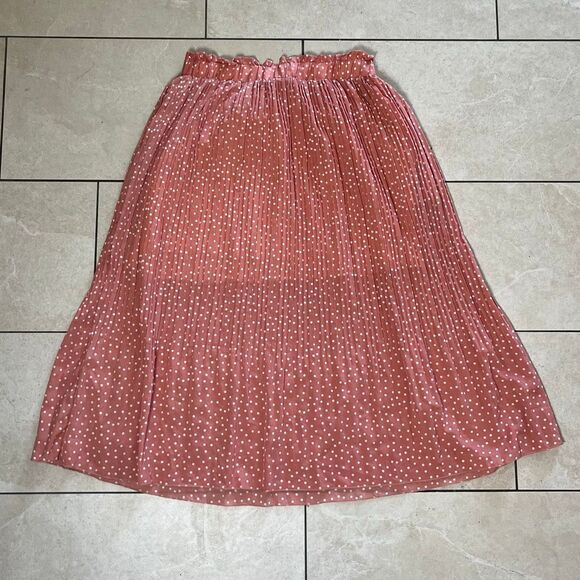 Exlura Women’s High Waist Pink Polka Dot Pleated Maxi Skirt Size XL - Picture 4 of 6